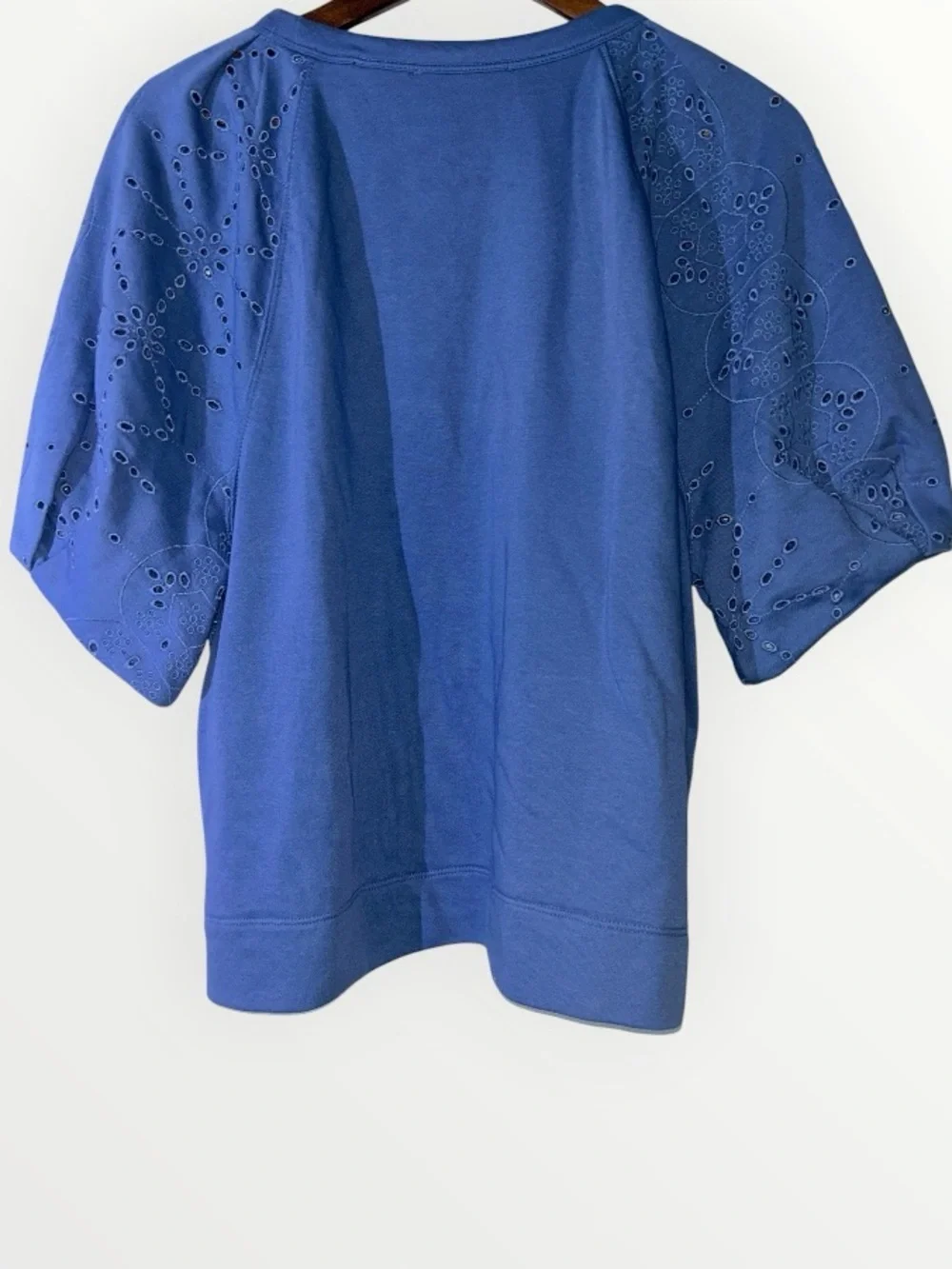NWT LOFT Blue Eyelet Puff Short Sleeve Sweatshirt Top - Size Large